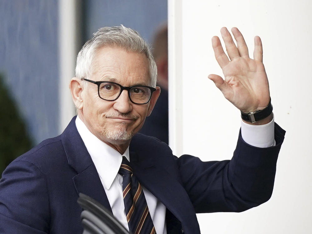 Soccer broadcaster Gary Lineker arrives ahead of the English Premier League soccer match between Leicester City and Chelsea in Leicester, England on  Saturday.
