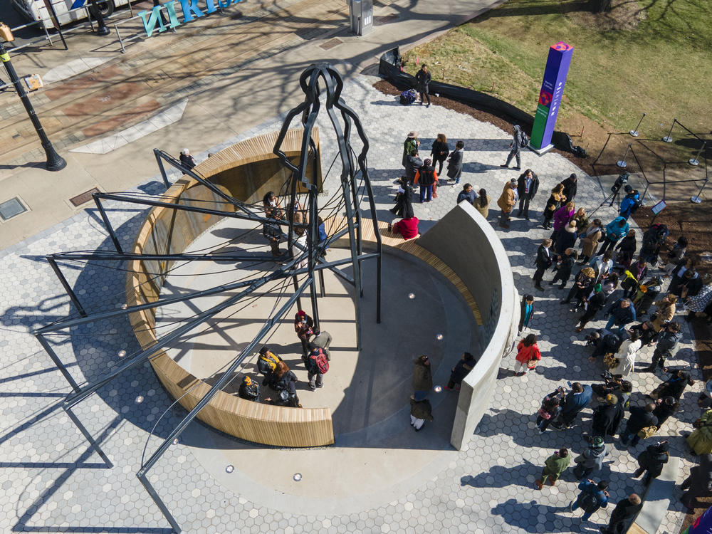 The new Harriet Tubman monument, titled 'Shadow of a Face' by architect Nina Cooke John, is in Newark, New Jersey, on Thursday, March 9, 2023.