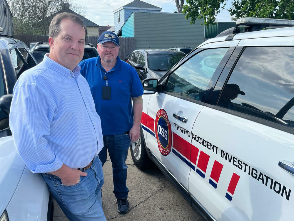 Ethan Cheramie and Daryl Odom, of On Scene Services, a private contractor hired by New Orleans to respond to car wrecks because of a shortage of police officers.