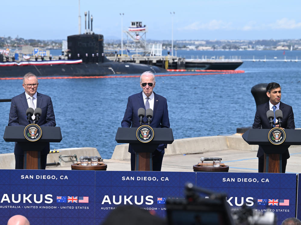 President Biden announced new details of a nuclear submarine deal with Australia and the United Kingdom at a U.S. naval base in in San Diego, California.