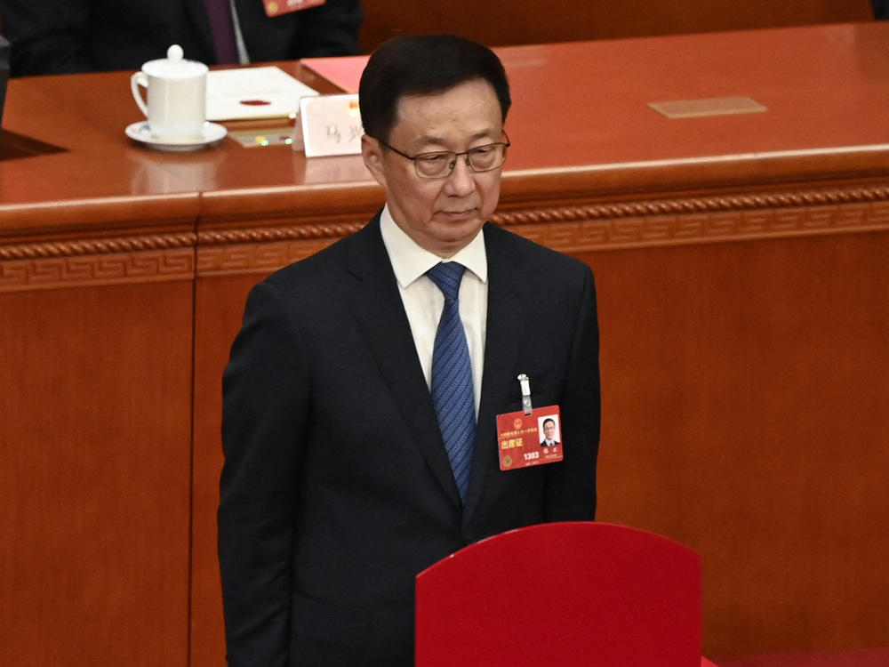 China's Vice President Han Zheng votes during the fourth plenary session of the National People's Congress at the Great Hall of the People in Beijing on March 11, 2023.