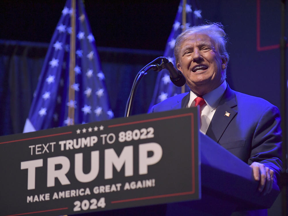 Former President Donald Trump speaks at a campaign event Monday in Davenport, Iowa.