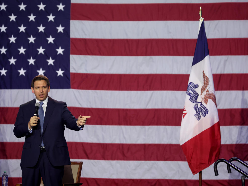 Florida Gov. Ron DeSantis speaks to Iowa voters during an event at the Iowa State Fairgrounds on March 10, 2023 in Des Moines, Iowa.
