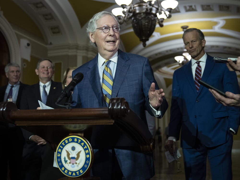 Senate Minority Leader Mitch McConnell, R-Ky., speaks during a news conference at the U.S. Capitol on March 7.