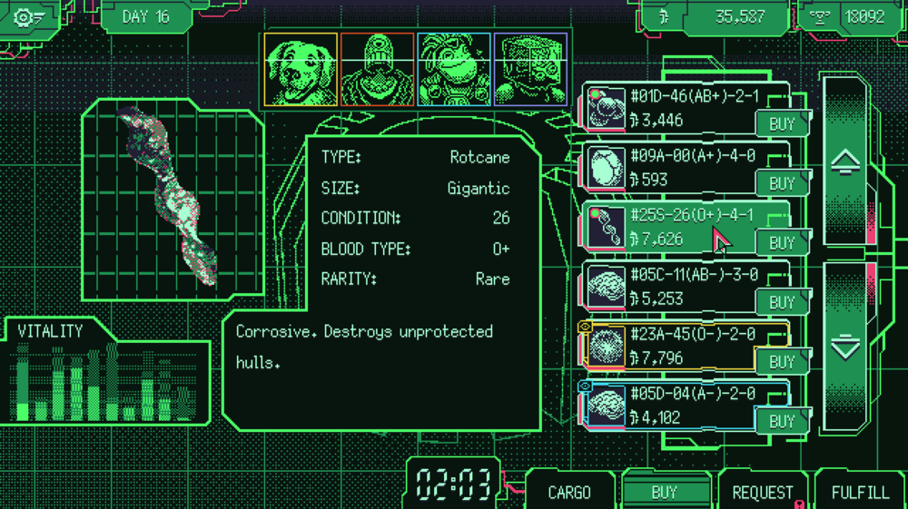A screenshot of<em> Space Warlord Organ Trading Simulator.</em>