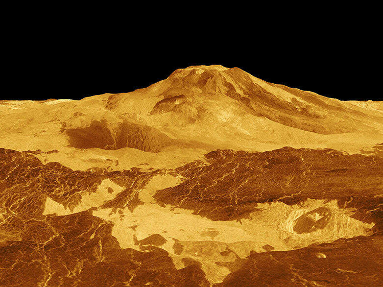 This computer-generated 3D model of Venus' surface shows the summit of Maat Mons. A new study found one of the volcano's vents became bigger and changed during 1991.
