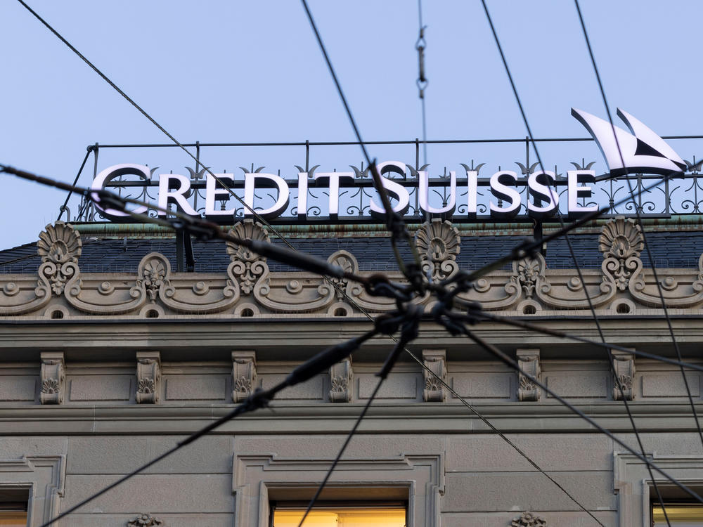 The company logo is seen at the global headquarters of Swiss bank Credit Suisse in Zurich, Switzerland.