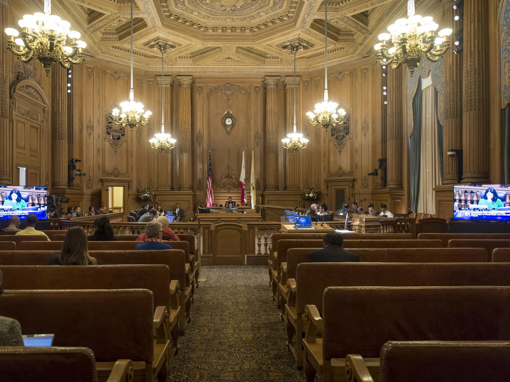 The San Francisco Board of Supervisors, which meets at City Hall, accepted a draft plan of more than 100 recommendations for reparations to eligible Black residents. But the move was largely procedural and doesn't bind the city to any of the proposals.