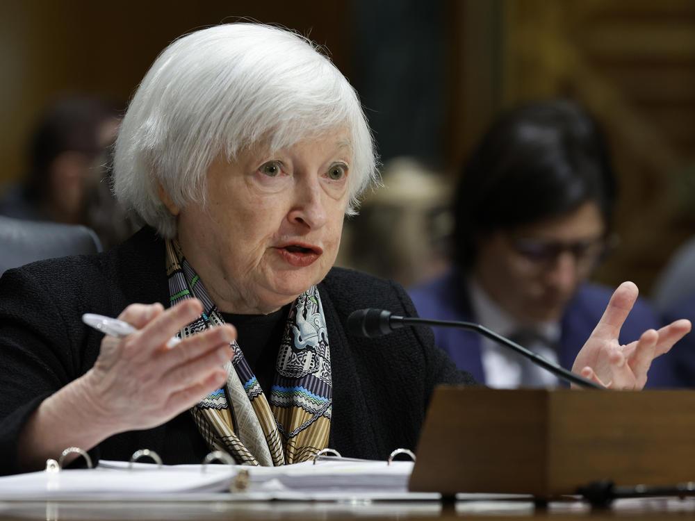 Treasury Secretary Janet Yellen testifies before the Senate Finance Committee on March 16. The Treasury Department and other regulators welcomed the private rescue.