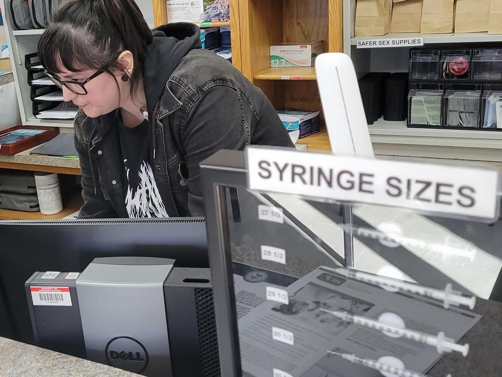 A worker at the Cherokee Nation's new harm reduction clinic, where tribal members with addiction can get clean needles, counseling and other support.