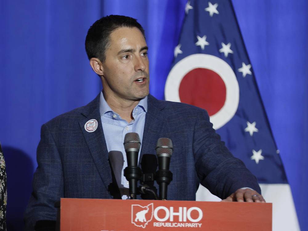 Ohio Secretary of State Frank LaRose, a Republican, speaks on election night on Nov. 8, 2022, in Columbus, Ohio.