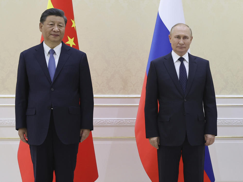 Chinese President Xi Jinping and Russian President Vladimir Putin pose for a photo on the sidelines of the Shanghai Cooperation Organisation (SCO) summit in Samarkand, Uzbekistan, on Sept. 15, 2022.