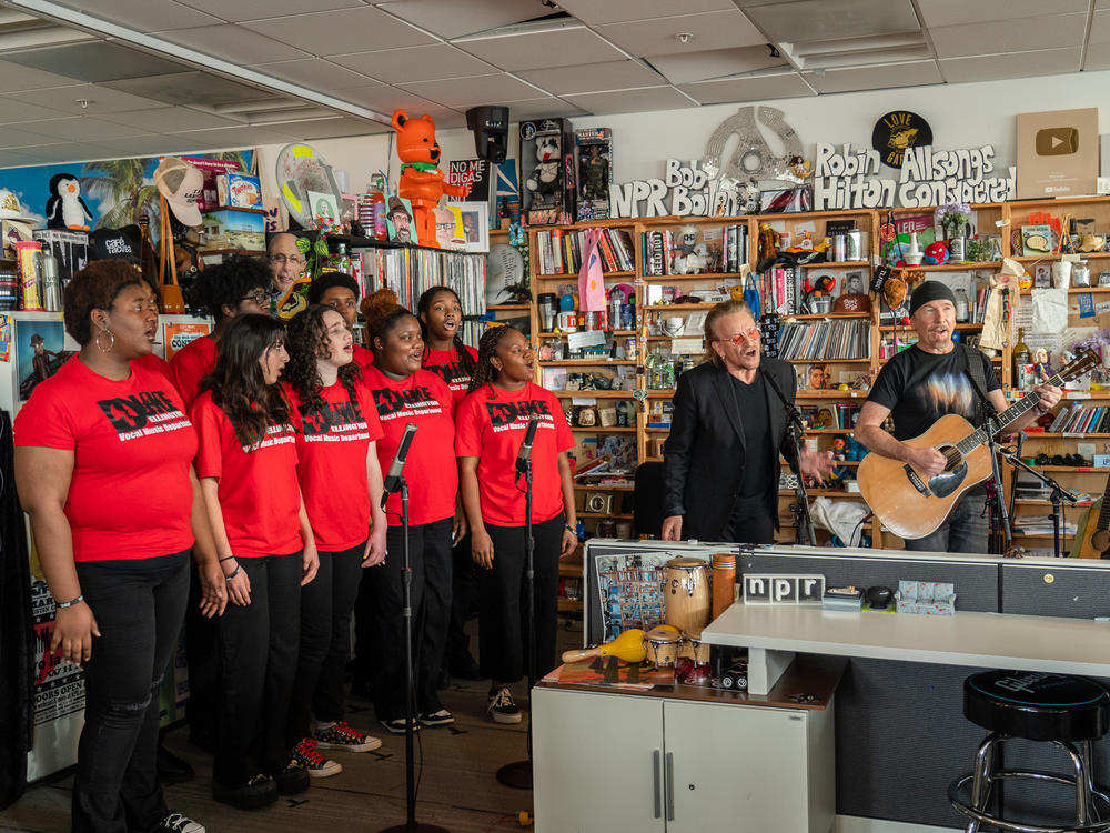 The Duke Ellington School of the Arts choir perform with Bono and The Edge in the Tiny Desk concert.
