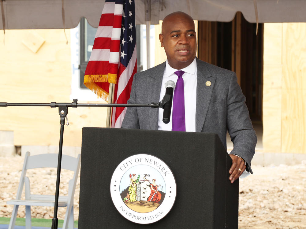 Newark Mayor Ras Baraka speaks at the groundbreaking celebration for a new development in the city on April 26, 2022.