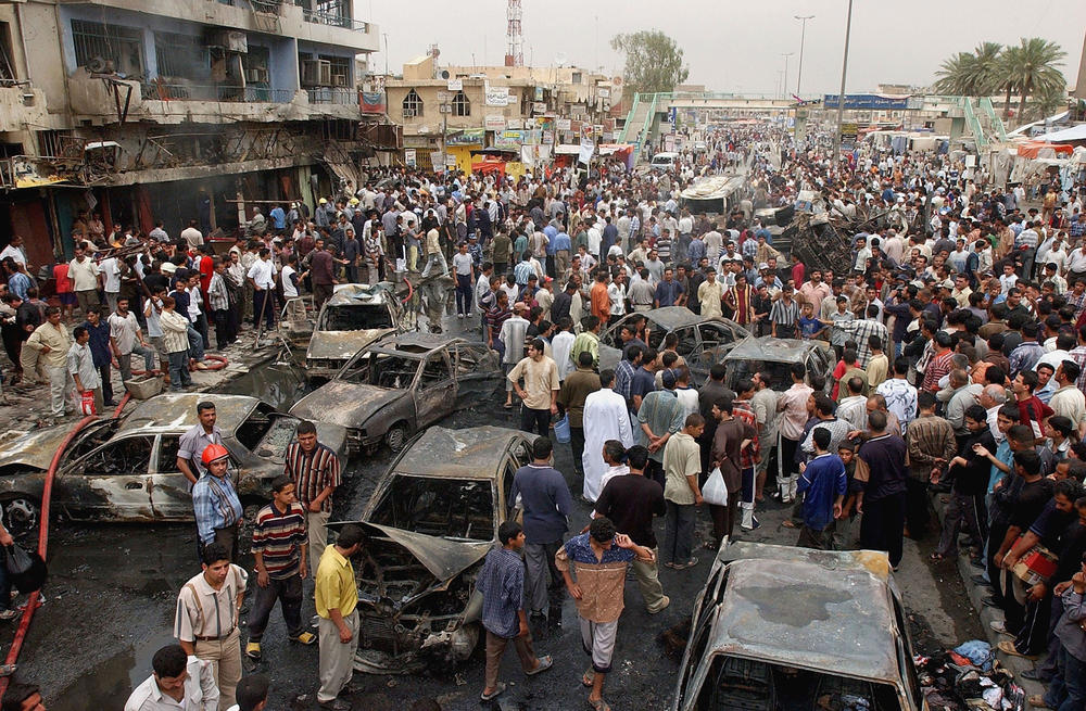 May 12, 2005: The scene of a car bombing in eastern Baghdad. The device exploded near a busy marketplace in a mainly Shia district.