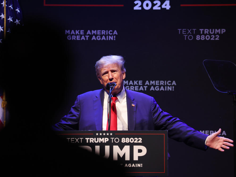 Former President Donald Trump speaks at the Adler Theatre on March 13, in Davenport, Iowa. On his platform Truth Social on Saturday morning, Trump cited 