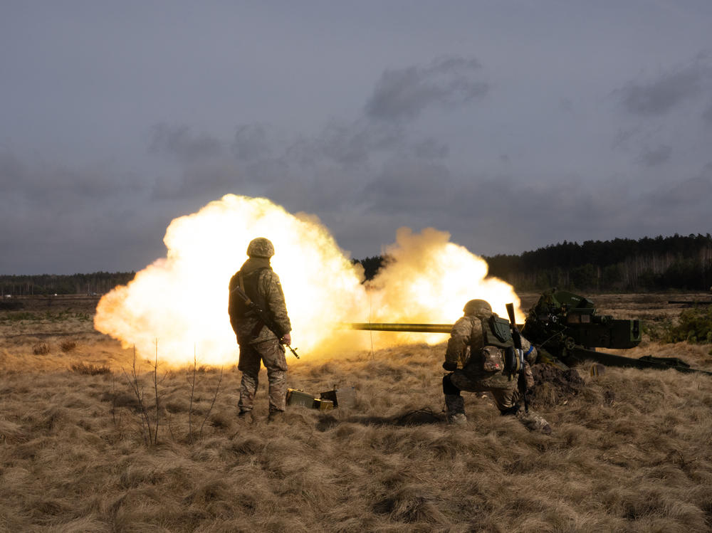 A howitzer is fired at a training area in the Volyn region. Ukraine is using this region, quiet for the moment, to train troops for the front line in the east.