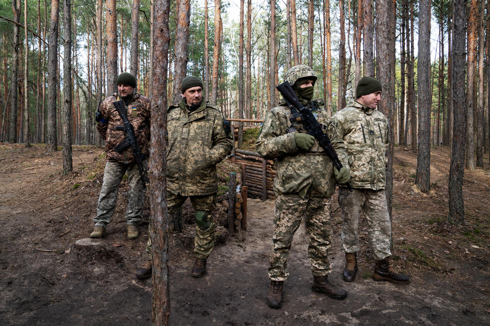 A group of soldiers who monitor the Belarusian border in the Volyn region.