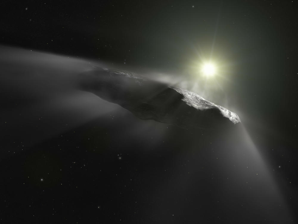 An artist's vision of the first interstellar object discovered in the solar system, 'Oumuamua.