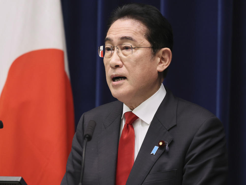 Japanese Prime Minister Fumio Kishida speaks during a news conference at his official residence in Tokyo on March 17, 2023. Kishida was seen Tuesday, March 21, heading to Kyiv for talks with Ukrainian President Volodymyr Zelenskyy.