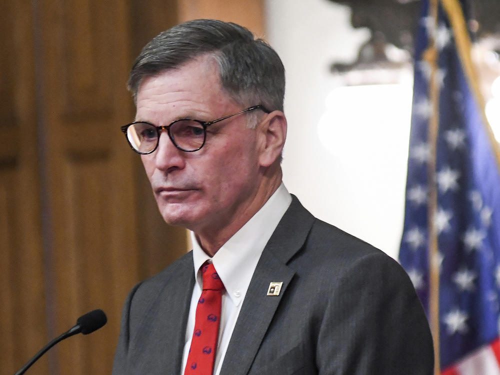 Wyoming Gov. Mark Gordon delivers his State of the State address to the Wyoming Legislature on Feb. 14, 2022, in Cheyenne, Wyo.
