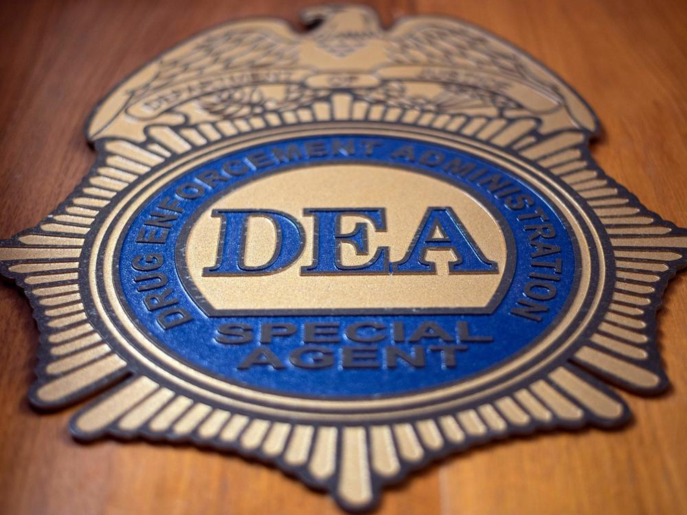 A U.S. Drug Enforcement Administration badge. The DEA issued an alert warning of a 