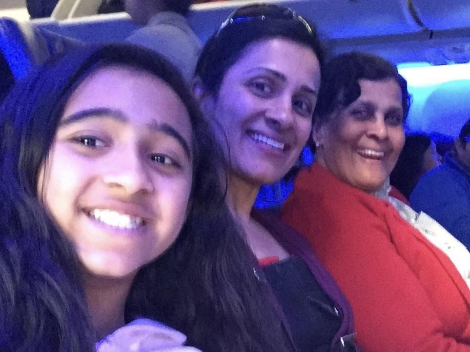 Sri Pisharody (middle) with her mother (right) and daughter (left) on their trip to India.