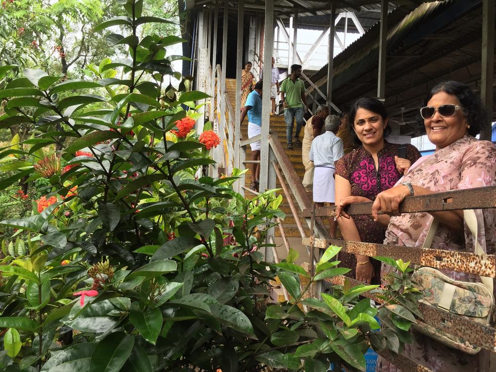 Sri Pisharody and her mother at a train station in India.