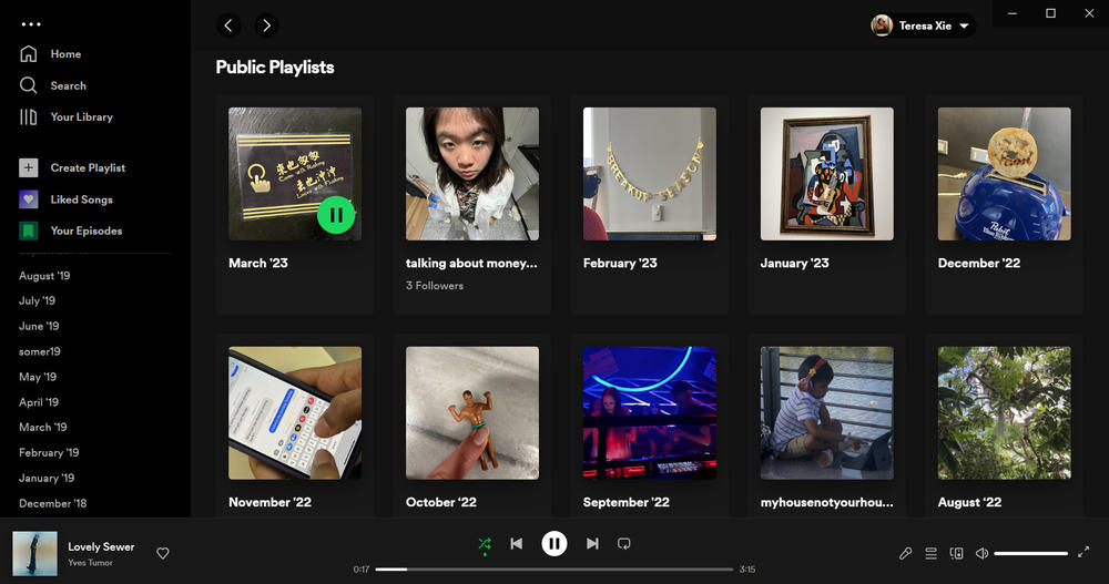 Teresa's Spotify playlists.