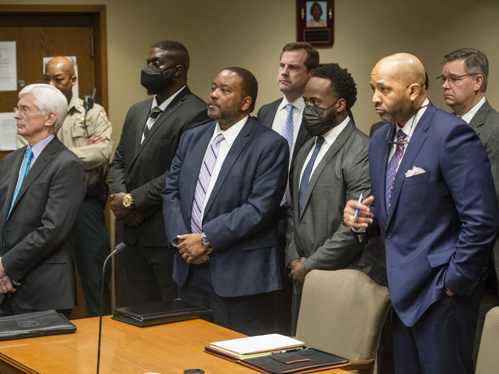 The former Memphis police officers accused of murder in the death of Tyre Nichols appear with their attorneys at an indictment hearing at the Shelby County Criminal Justice Center on Feb. 17, 2023, in Memphis, Tenn. The former police officers pleaded not guilty to second-degree murder and other charges in the violent arrest and death of Nichols.