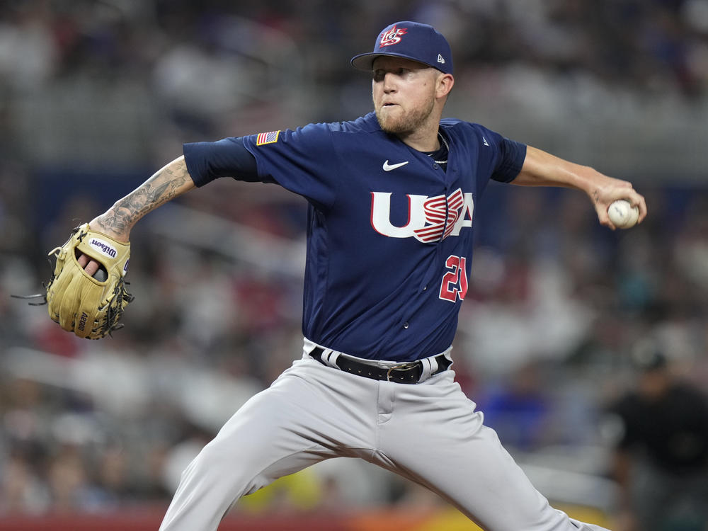 U.S. pitcher Kyle Freehand throws during the fourth inning of a World Baseball Classic championship game against Japan, Tuesday, March 21, 2023, in Miami.