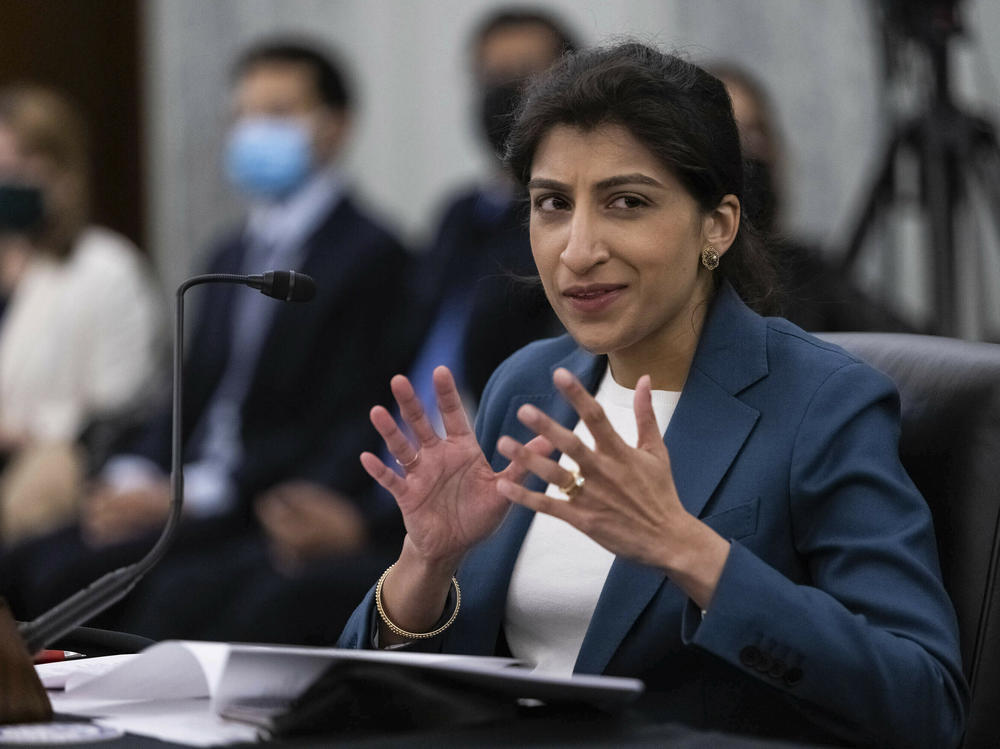 Federal Trade Commission Chair Lina Khan, pictured at her April 2021 confirmation hearing, spoke to <em>Morning Edition</em> on Thursday about the new 