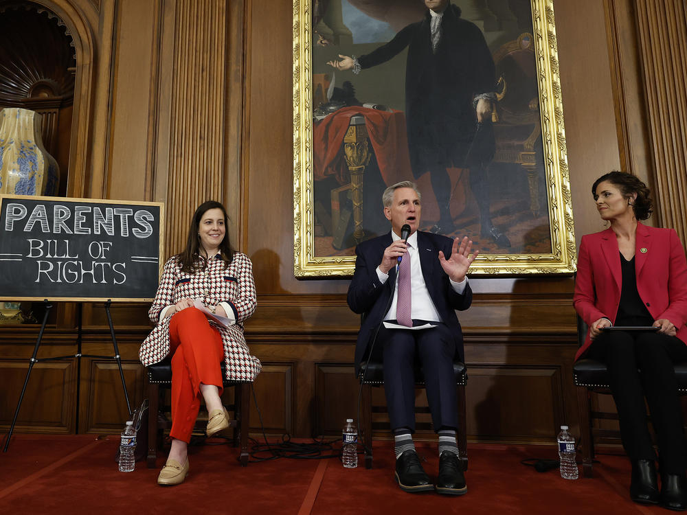 Rep. Elise Stafanik, R-N.Y., Speaker of the House Kevin McCarthy and Rep. Julia Letlow, R-La., held an event to introduce the Parents Bill of Rights Act at the U.S. Capitol on March 1.