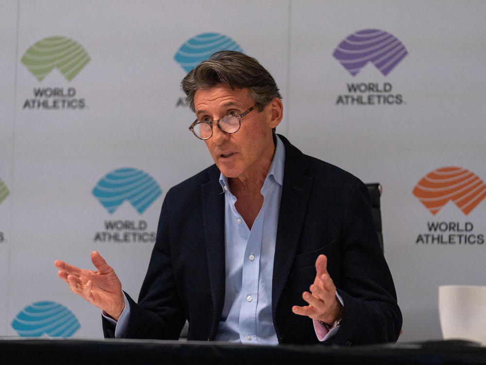 World Athletics president Sebastian Coe during a press conference on March 23, 2023.