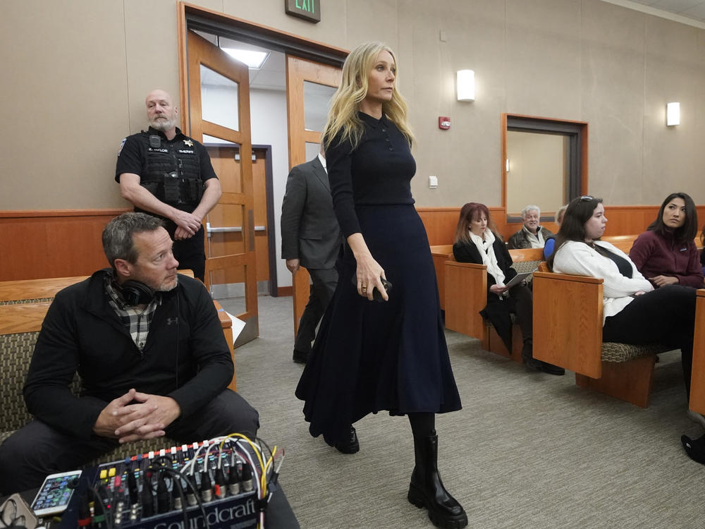 Gwyneth Paltrow enters the courtroom for her trial, Friday, March 24, 2023, in Park City, Utah, where she is accused in a lawsuit of crashing into a skier during a 2016 family ski vacation, leaving him with brain damage and four broken ribs.