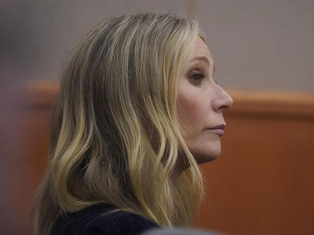Gwyneth Paltrow sits in court during an objection by her attorney during her trial, Friday, March 24, 2023, in Park City, Utah. Paltrow is accused in a lawsuit of crashing into a skier during a 2016 family ski vacation, leaving him with brain damage and four broken ribs.