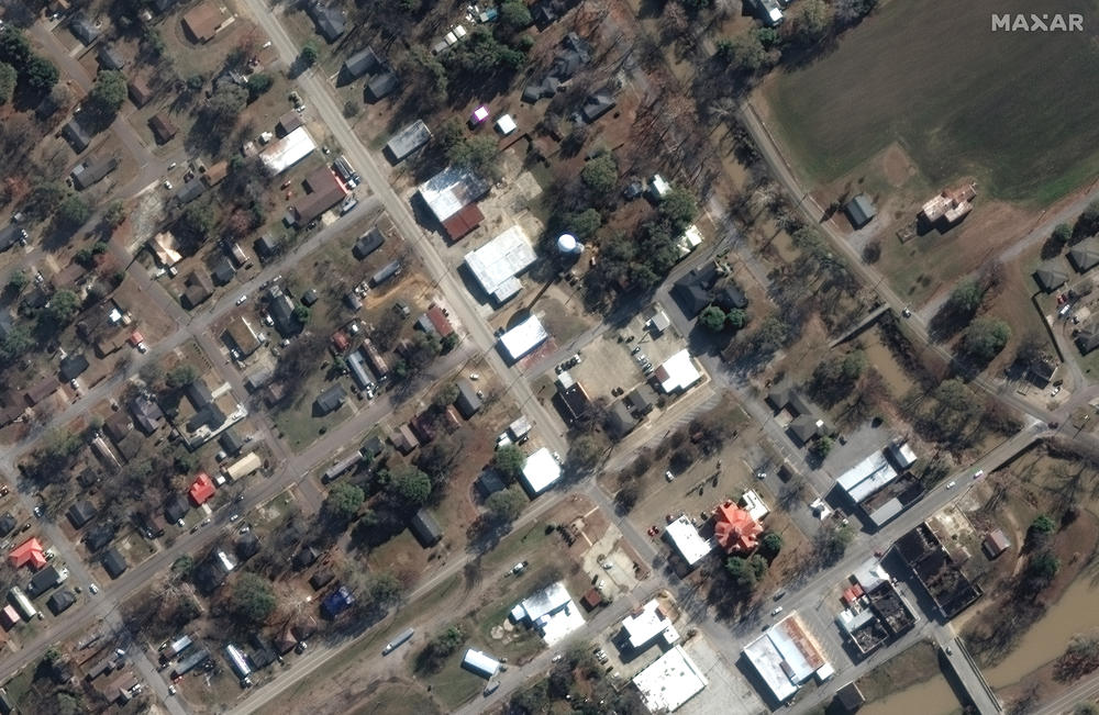 BEFORE: Homes and buildings along Walnut Street in Rolling Fork, Miss. on Dec. 27, 2022.