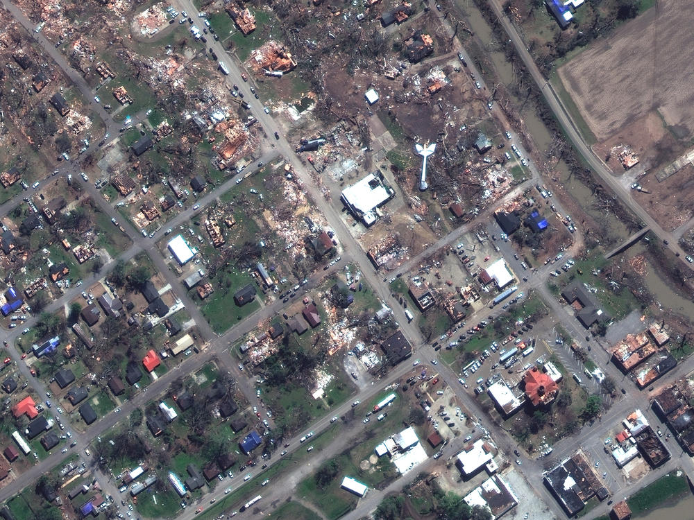 AFTER: Destroyed homes and buildings along Walnut Street in Rolling Fork, Miss. on March 26, 2023.