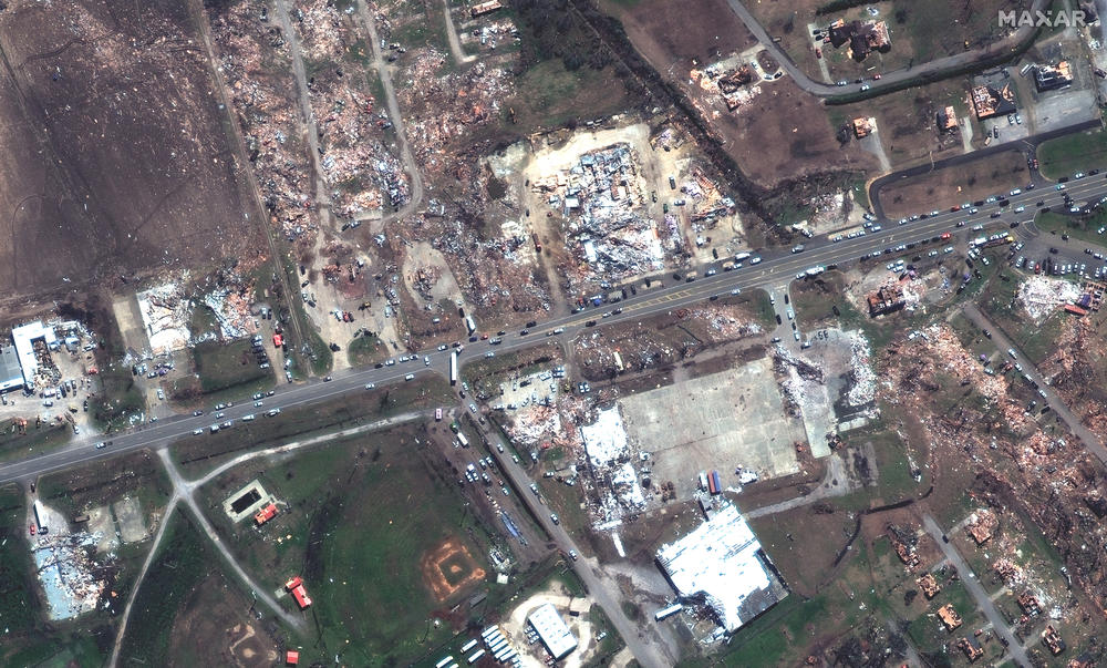 AFTER: Destroyed businesses and homes near Blues Highway, Rolling Fork, Miss. on March 26, 2023.