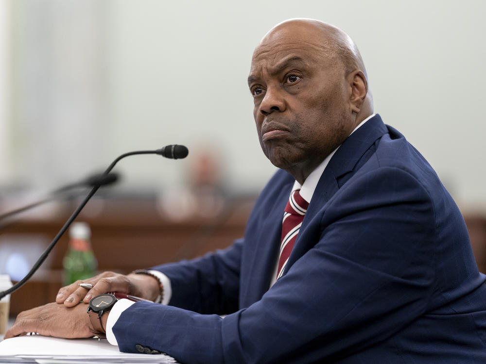 Phillip Washington, the nominee to become administrator of the Federal Aviation Administration, testifies before the Senate Commerce, Science and Transportation Committee, at the Capitol in Washington, Wednesday, March 1, 2023.