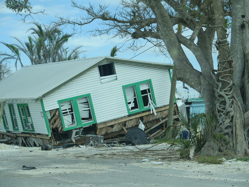 Six months after Hurricane Ian hit Southwest Florida, there are many homes that remain untouched. A 15-foot storm surge knocked this house off its foundation on Fort Myers Beach.