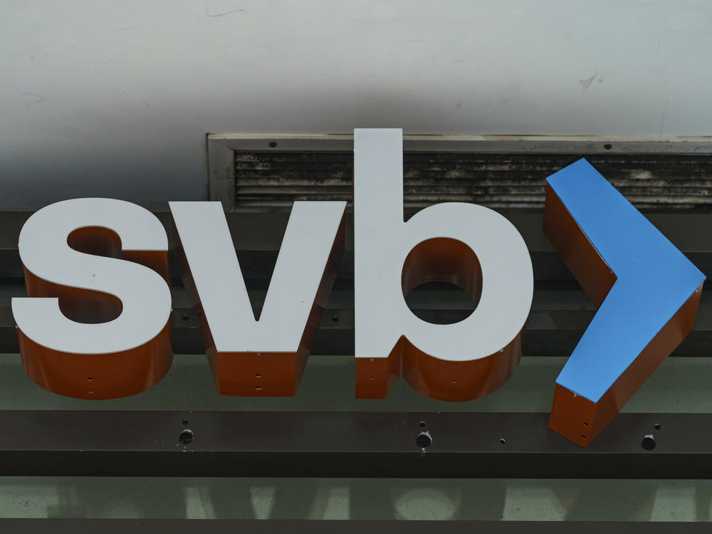 The Silicon Valley Bank logo is seen at an open branch in Pasadena, Calif., on March 13, 2023.