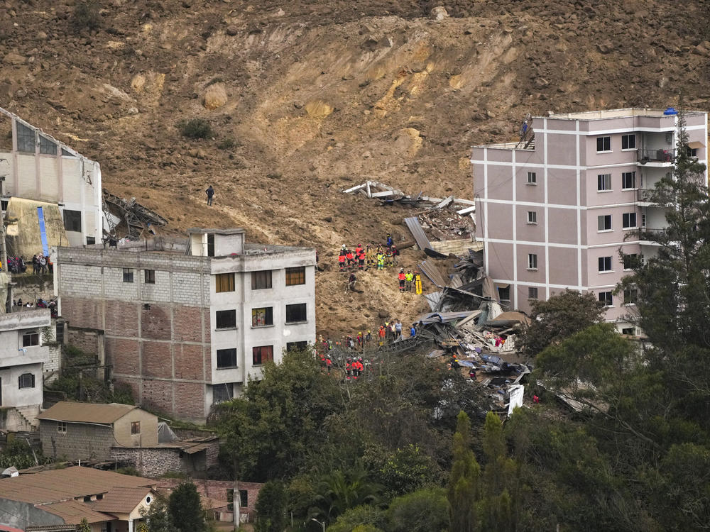 Rescue work is carried out at the site of a landslide that buried dozens of homes in Alausi, Ecuador, on Monday.