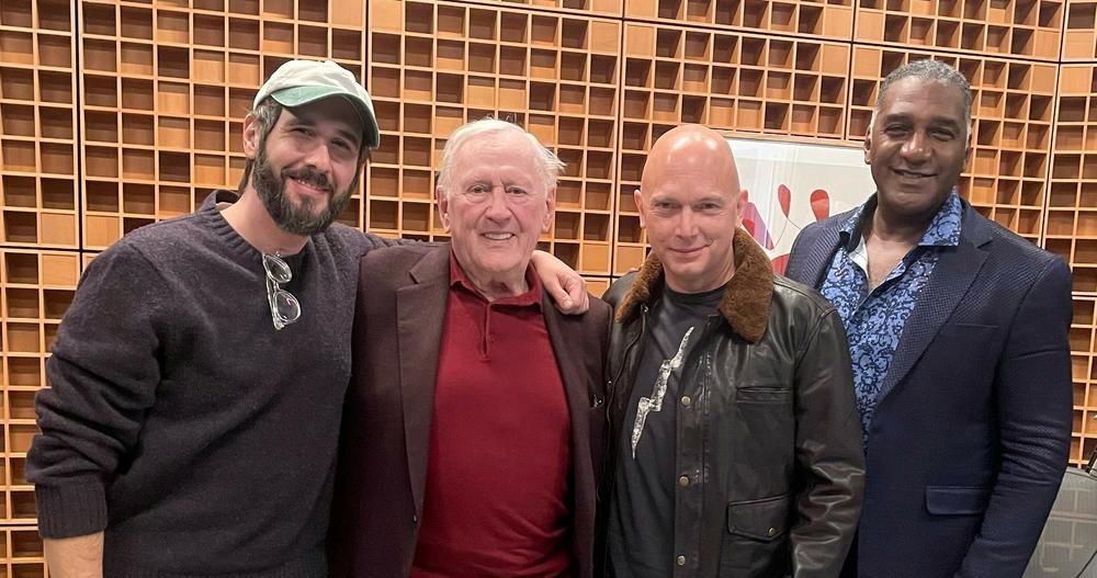 Four Sweeney Todds in one NPR studio: Josh Groban, left, Len Cariou, Michael Cerveris and Norm Lewis.