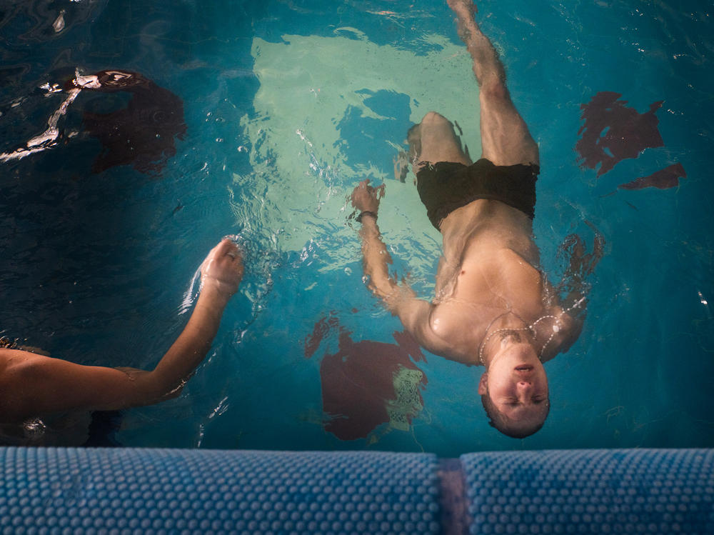 Soldiers spend time swimming in the pool during the course.