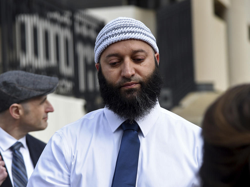 Adnan Syed gets emotional as he speaks to reporters outside the Robert C. Murphy Courts of Appeal building after a hearing on Feb. 2 in Annapolis, Md.
