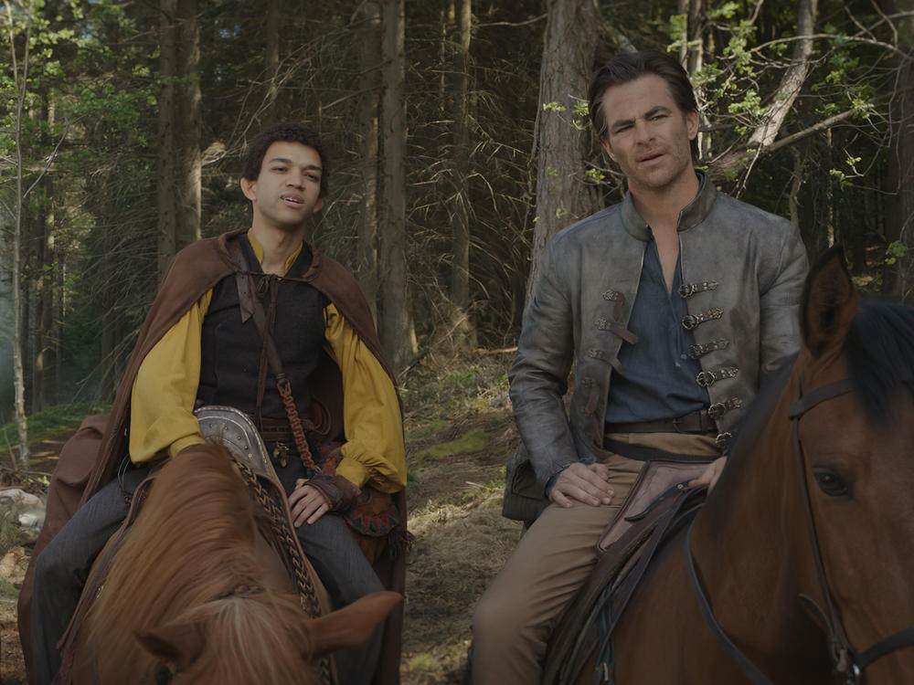 L to R: Holga (Michelle Rodriguez), Simon (Justice Smith) and Edgin (Chris Pine) are hot to trot.