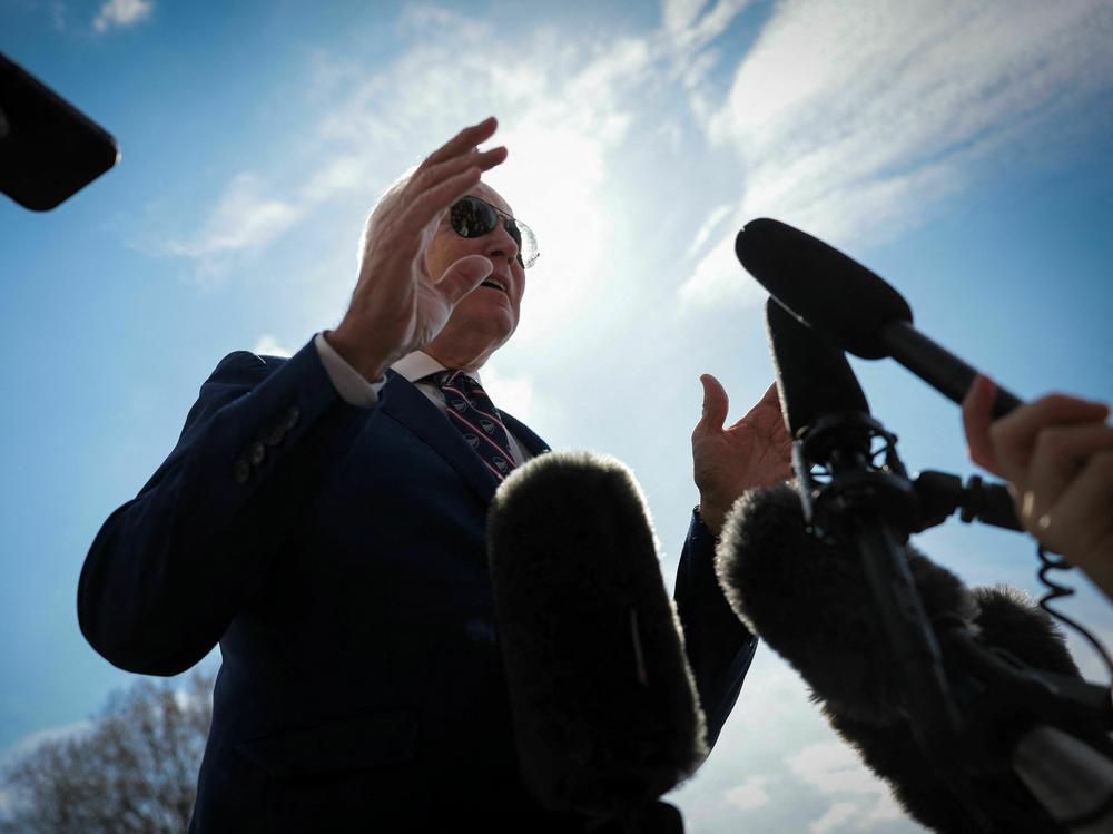 President Biden talks to the press on the South Lawn of the White House before boarding Marine One on Tuesday for a trip to Durham, N.C.