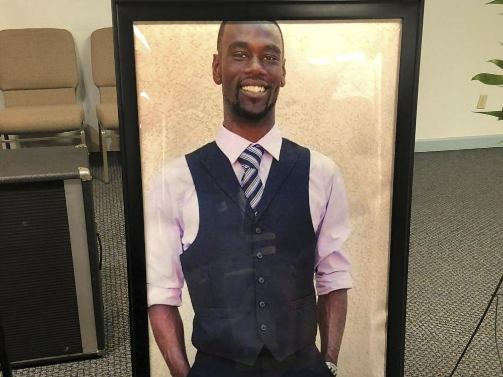 A portrait of Tyre Nichols is displayed at a memorial service for him on Tuesday, Jan. 17, 2023 in Memphis, Tenn. Nichols was killed during a traffic stop with Memphis Police on Jan. 7.