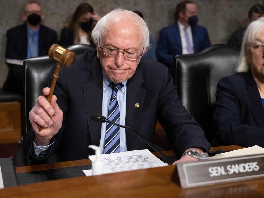 Independent Senator Bernie Sanders of Vermont presides over a Senate Committee on Health, Education, Labor and Pensions hearing with former Starbucks CEO Howard Schultz on March 29, 2023.